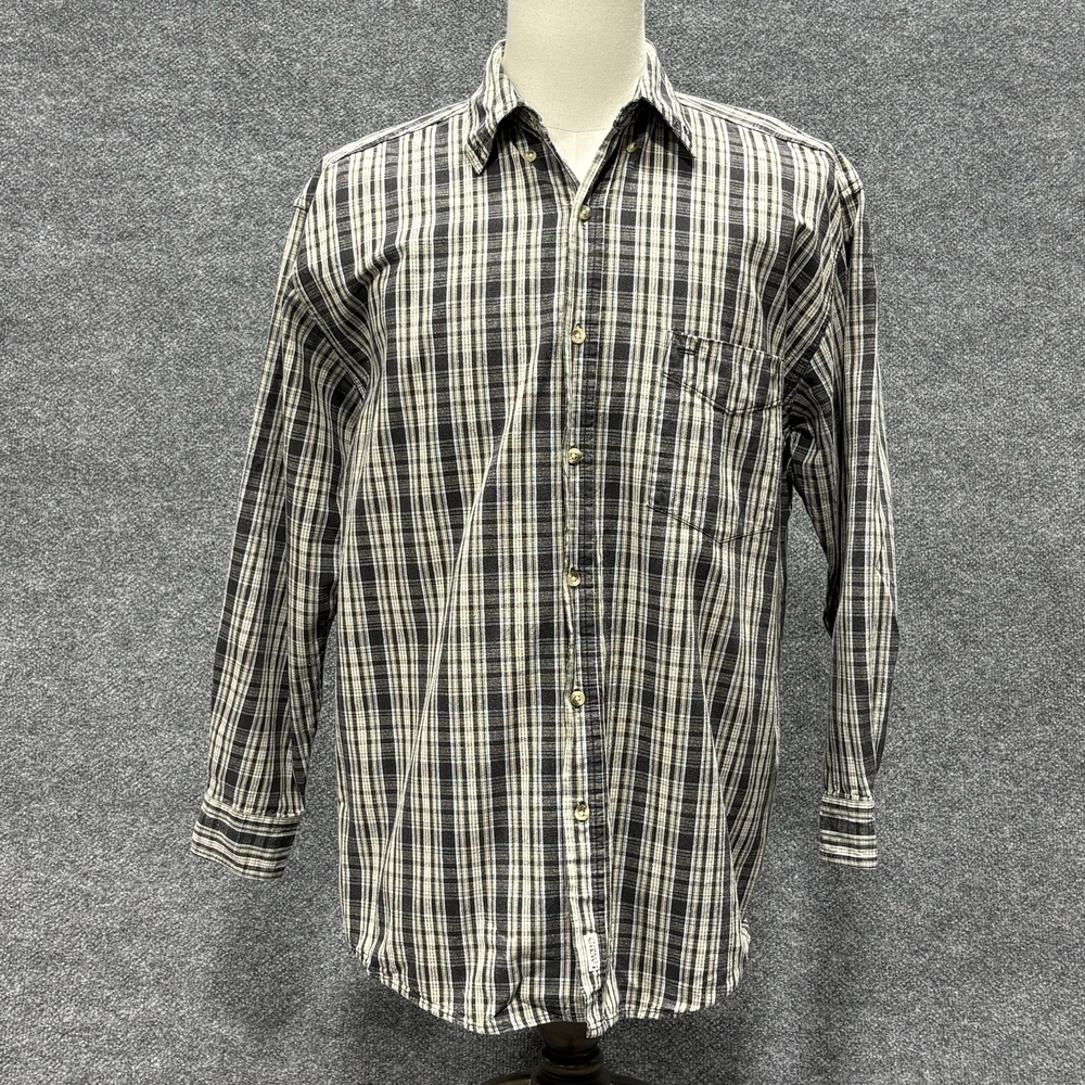 Cactus Clothing Shirt Men Medium Gray Black Plaid Button Down Long Sleeve Casual